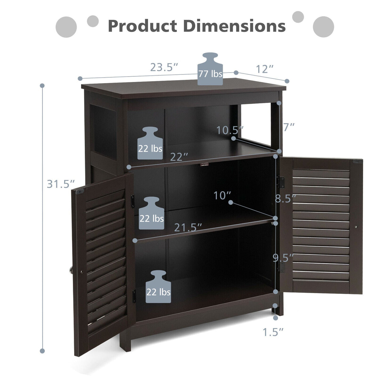 Wood Freestanding Bathroom Cabinet - Brown 23.5" Shutter Door-Floor Cabinets-DECOROLALA