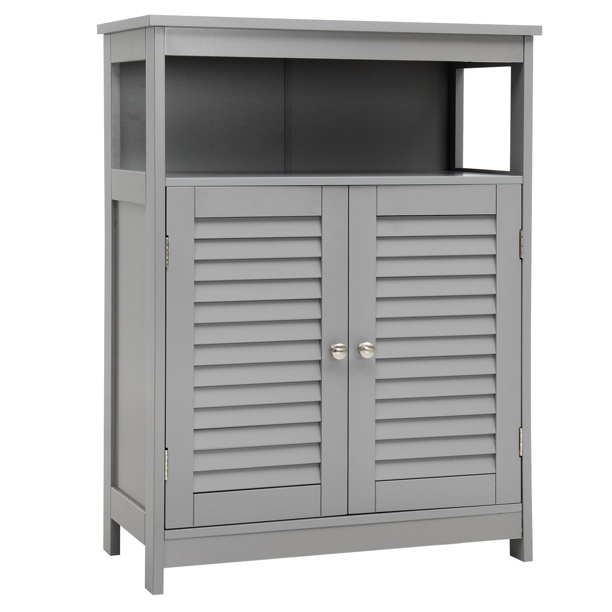 Wood Freestanding Bathroom Cabinet - Double Shutter Door Gray-Bathroom Floor Cabinets-DECOROLALA
