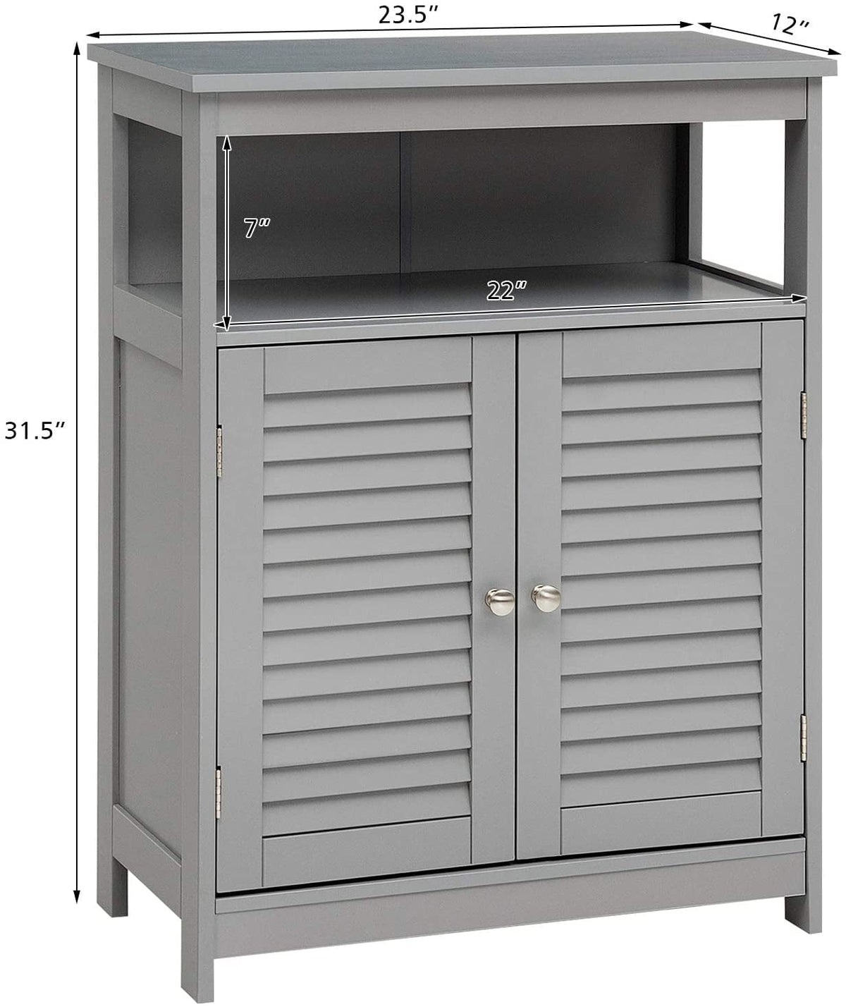 Wood Freestanding Bathroom Storage Cabinet with Double Shutter Door-Gray-Floor Cabinets-DECOROLALA