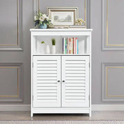 Wood Freestanding Bathroom Storage Cabinet with Double Shutter Door-White-Floor Cabinets-DECOROLALA