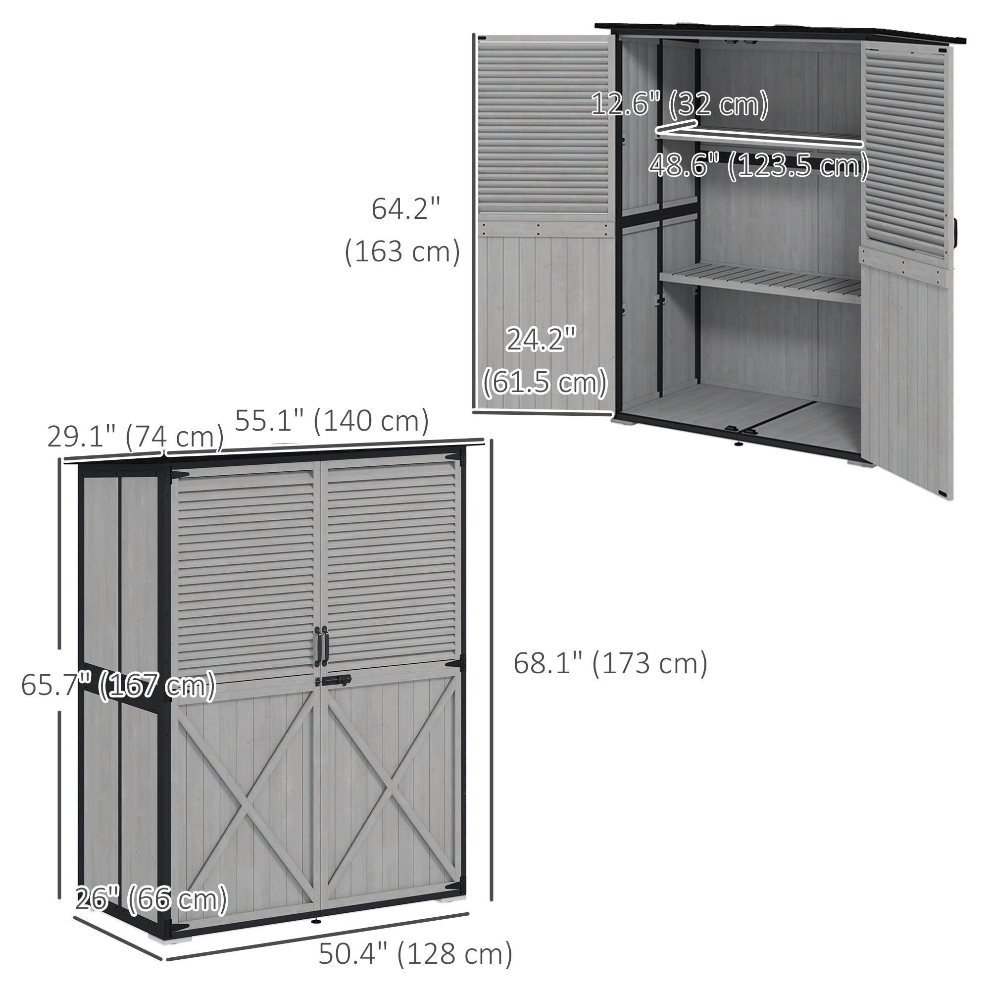 Wood Garden Shed - Outdoor Storage Cabinet Grey-Patio & Garden > Lawn & Garden > Sheds > Outdoor Storage Cabinet-DECOROLALA
