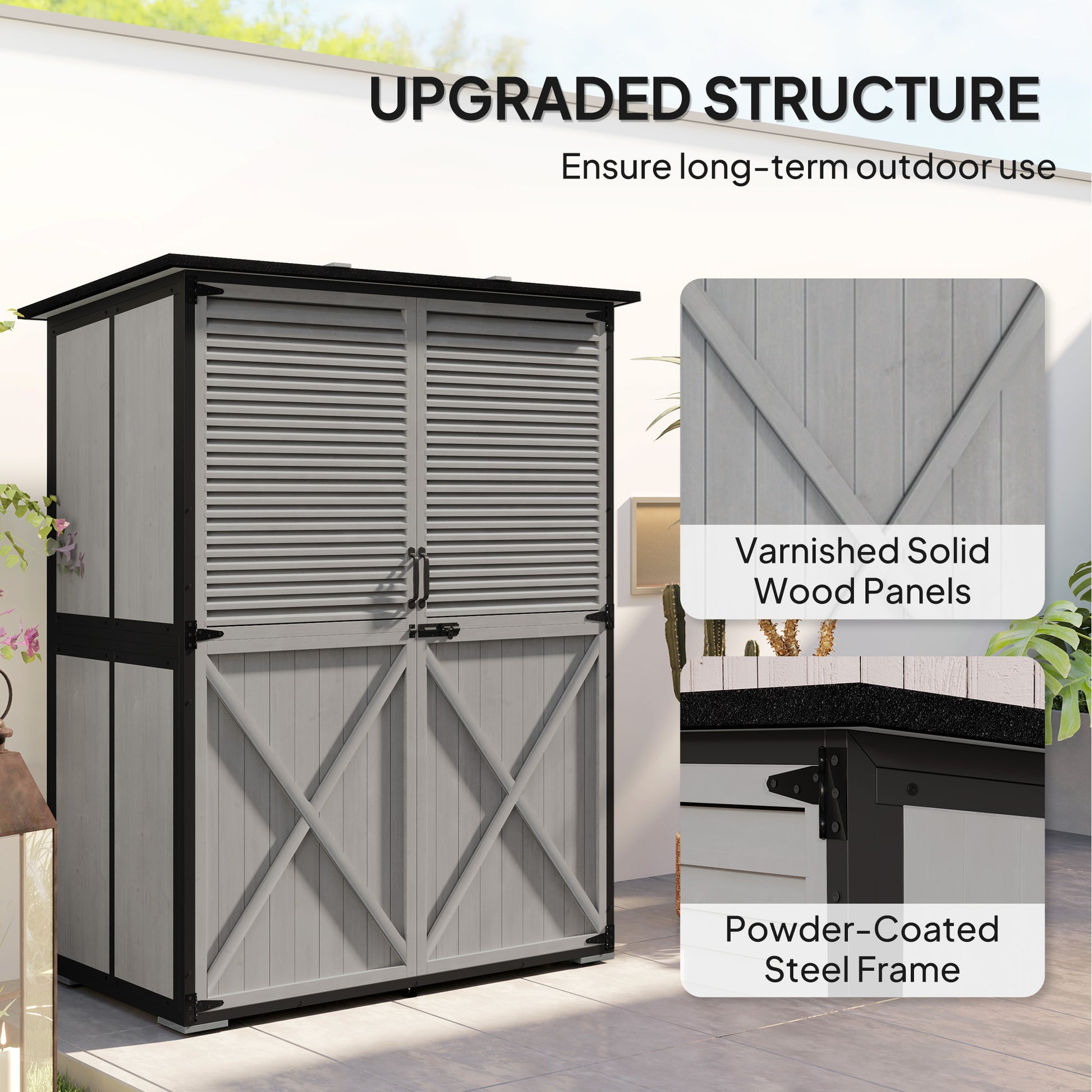 Wood Garden Shed - Outdoor Storage Cabinet Grey-Patio & Garden > Lawn & Garden > Sheds > Outdoor Storage Cabinet-DECOROLALA