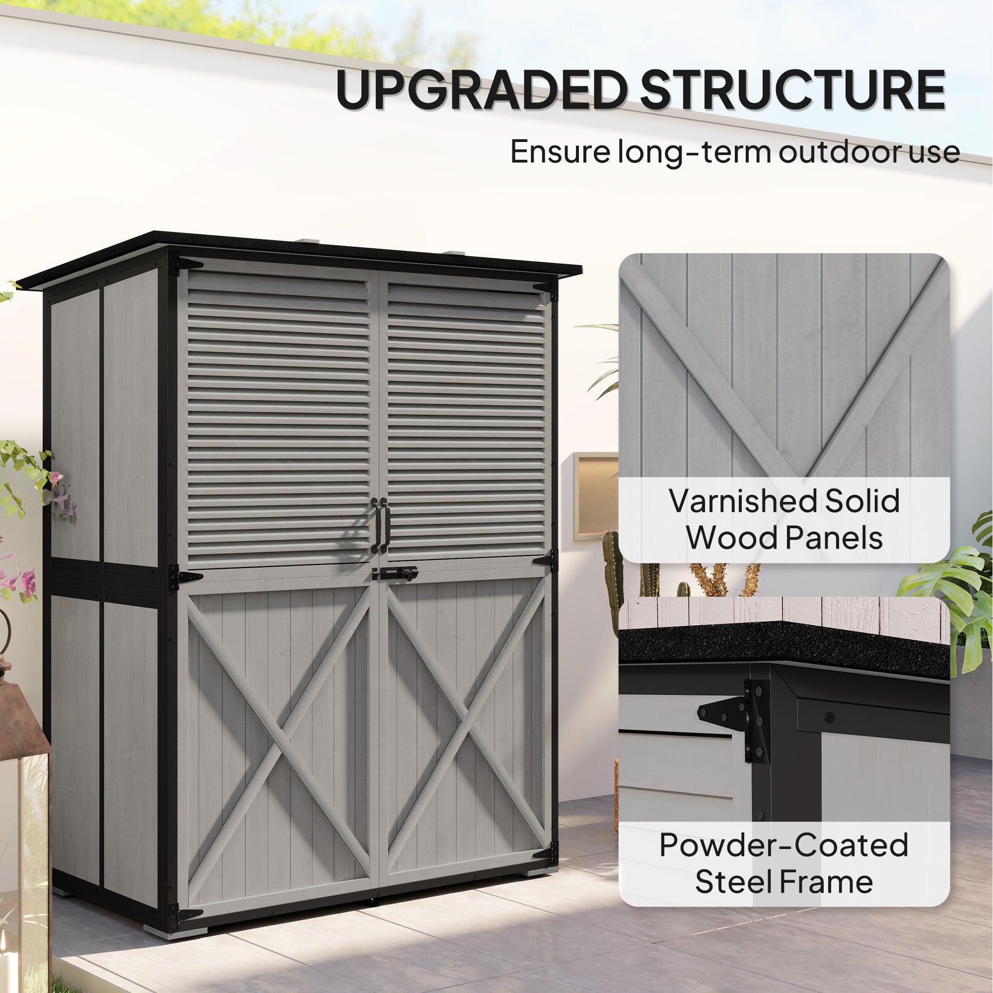 Wood Garden Shed - Outdoor Storage Cabinet Grey-Patio & Garden > Lawn & Garden > Sheds > Outdoor Storage Cabinet-DECOROLALA