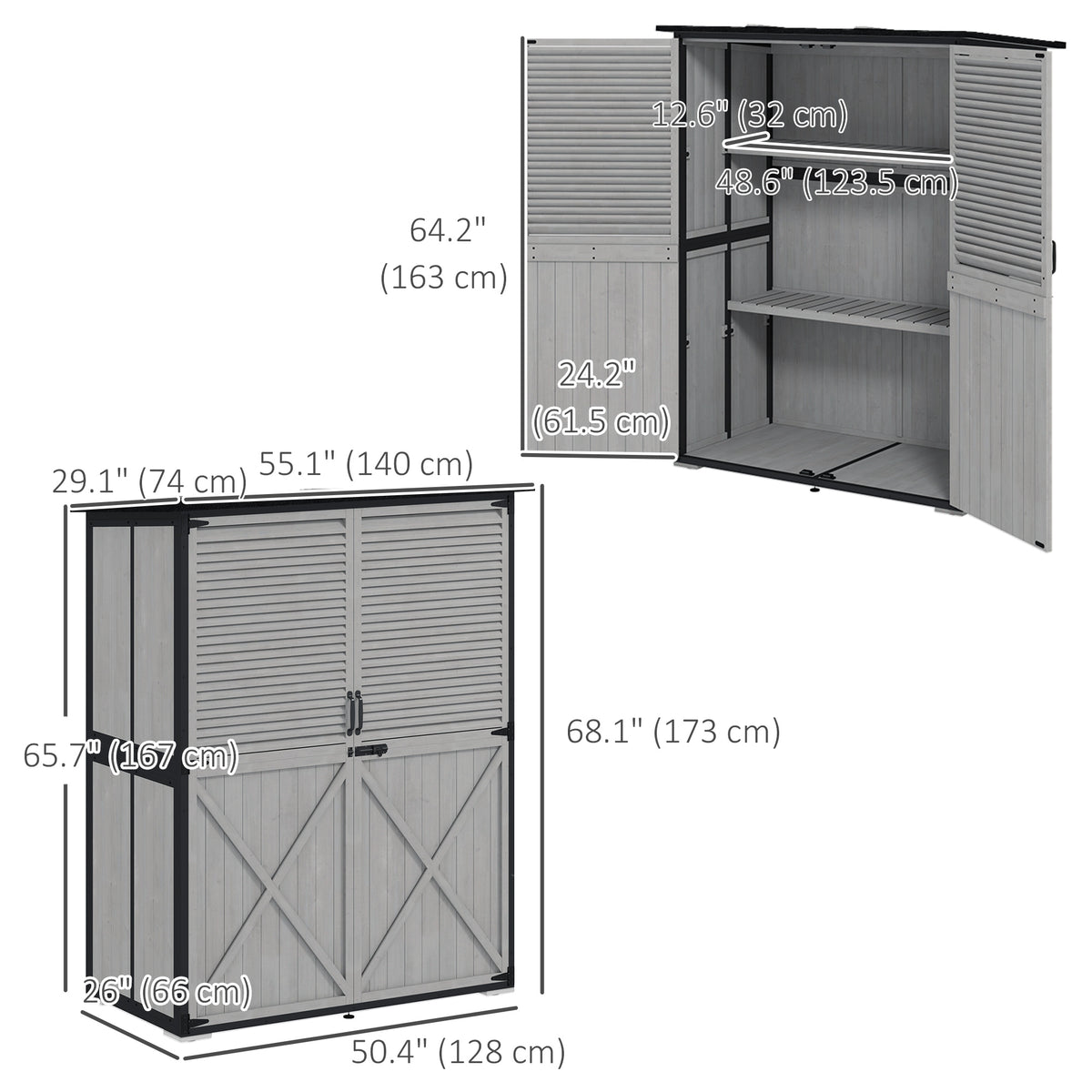 Wood Garden Shed - Outdoor Storage Cabinet Grey-Patio & Garden > Lawn & Garden > Sheds > Outdoor Storage Cabinet-DECOROLALA