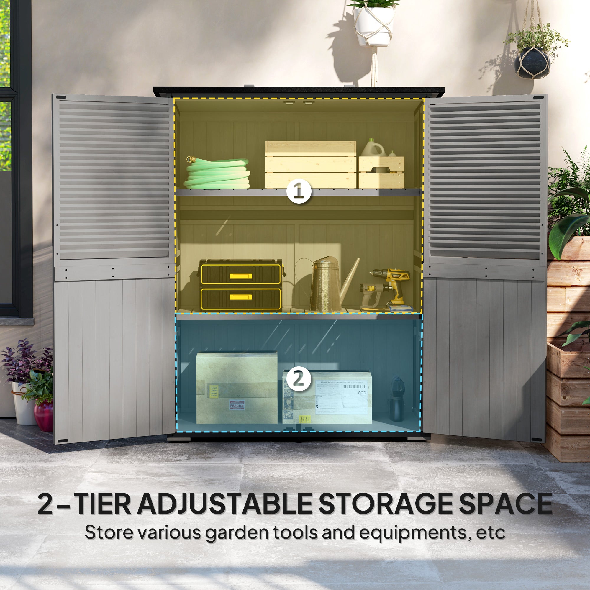 Wood Garden Shed - Outdoor Storage Cabinet Grey-Patio & Garden > Lawn & Garden > Sheds > Outdoor Storage Cabinet-DECOROLALA