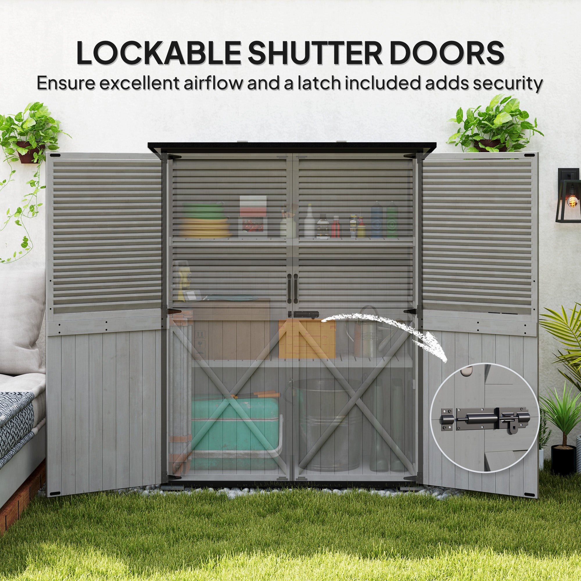 Wood Garden Shed - Outdoor Storage Cabinet Grey-Patio & Garden > Lawn & Garden > Sheds > Outdoor Storage Cabinet-DECOROLALA