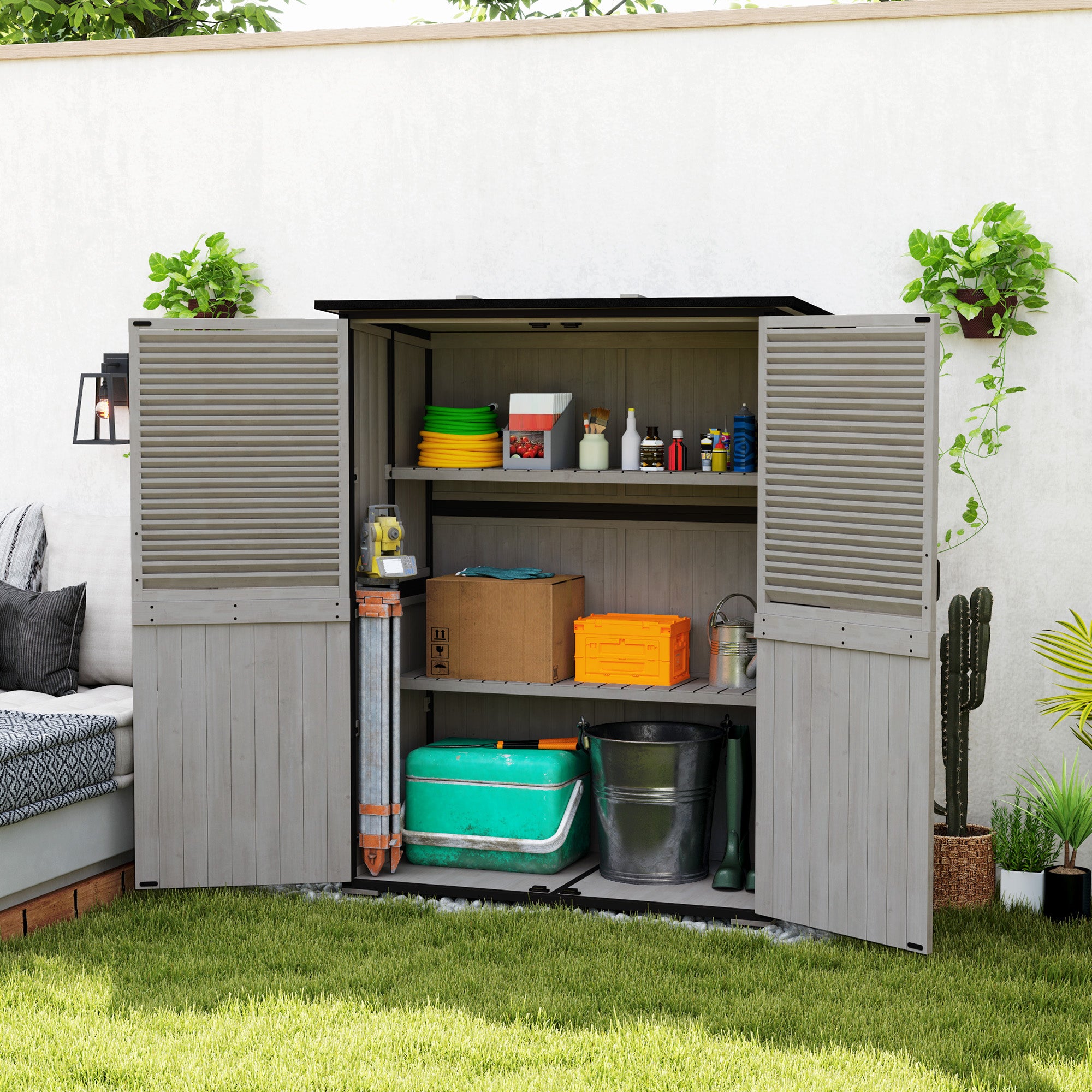 Wood Garden Shed - Outdoor Storage Cabinet Grey-Patio & Garden > Lawn & Garden > Sheds > Outdoor Storage Cabinet-DECOROLALA