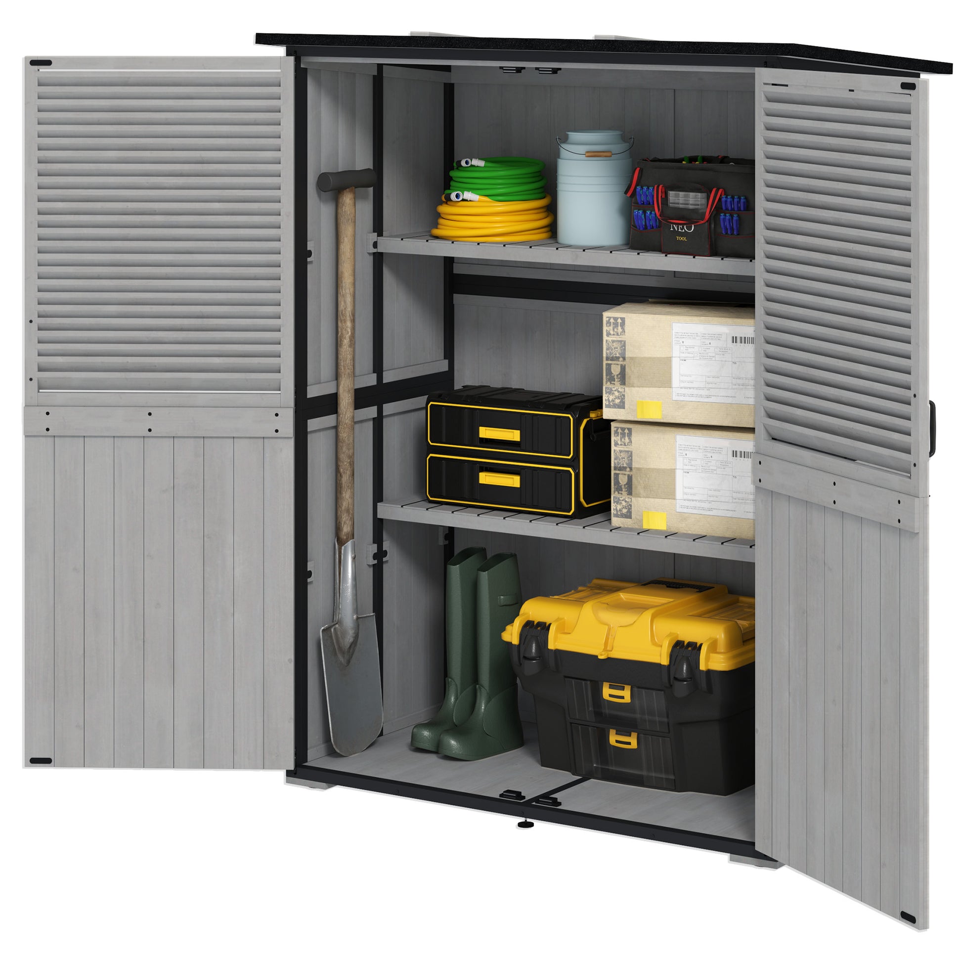Wood Garden Shed - Outdoor Storage Cabinet Grey-Patio & Garden > Lawn & Garden > Sheds > Outdoor Storage Cabinet-DECOROLALA