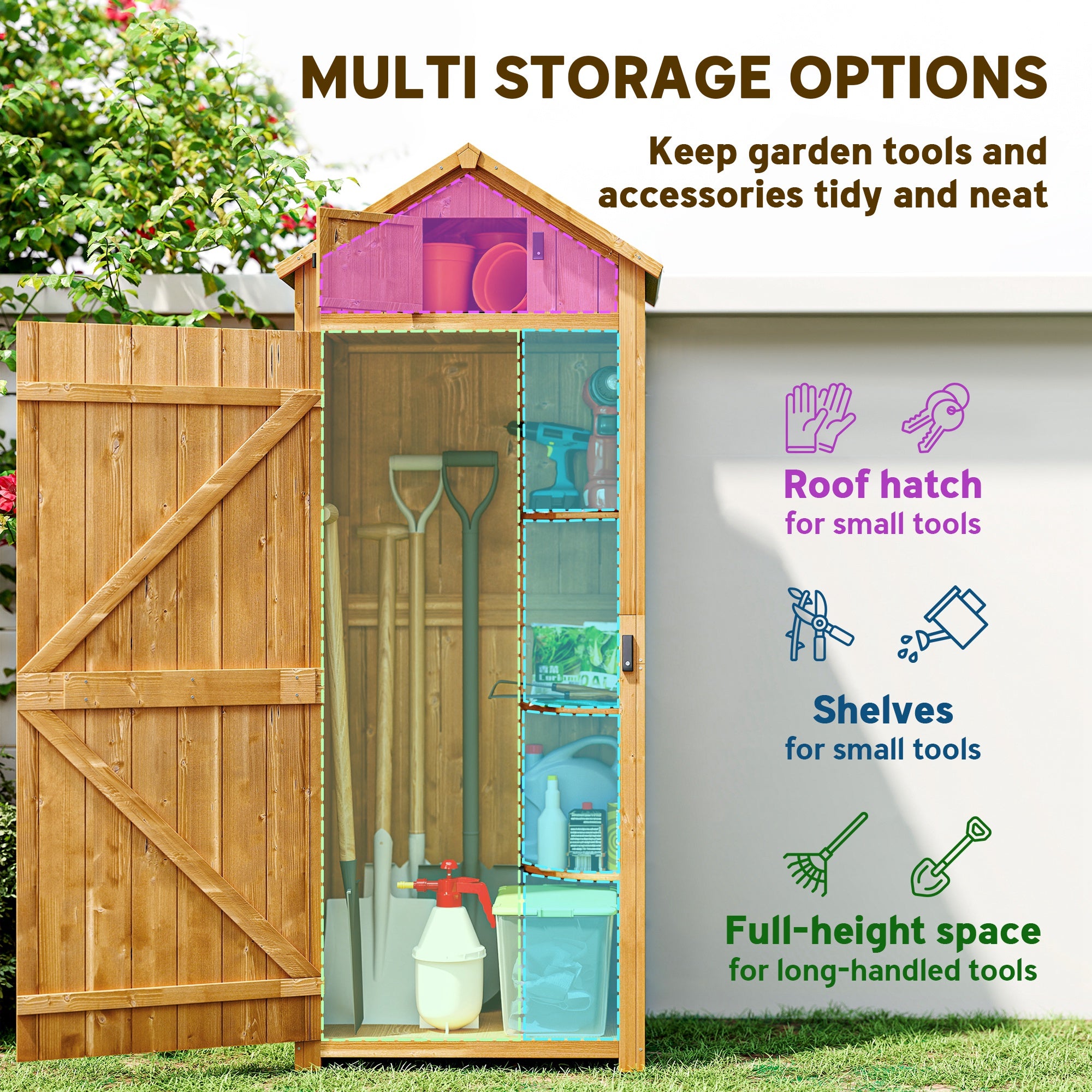 Wood Garden Storage Shed - 30" x 21" x 71" Brown-Patio & Garden > Lawn & Garden > Sheds > Outdoor Storage Cabinet-DECOROLALA