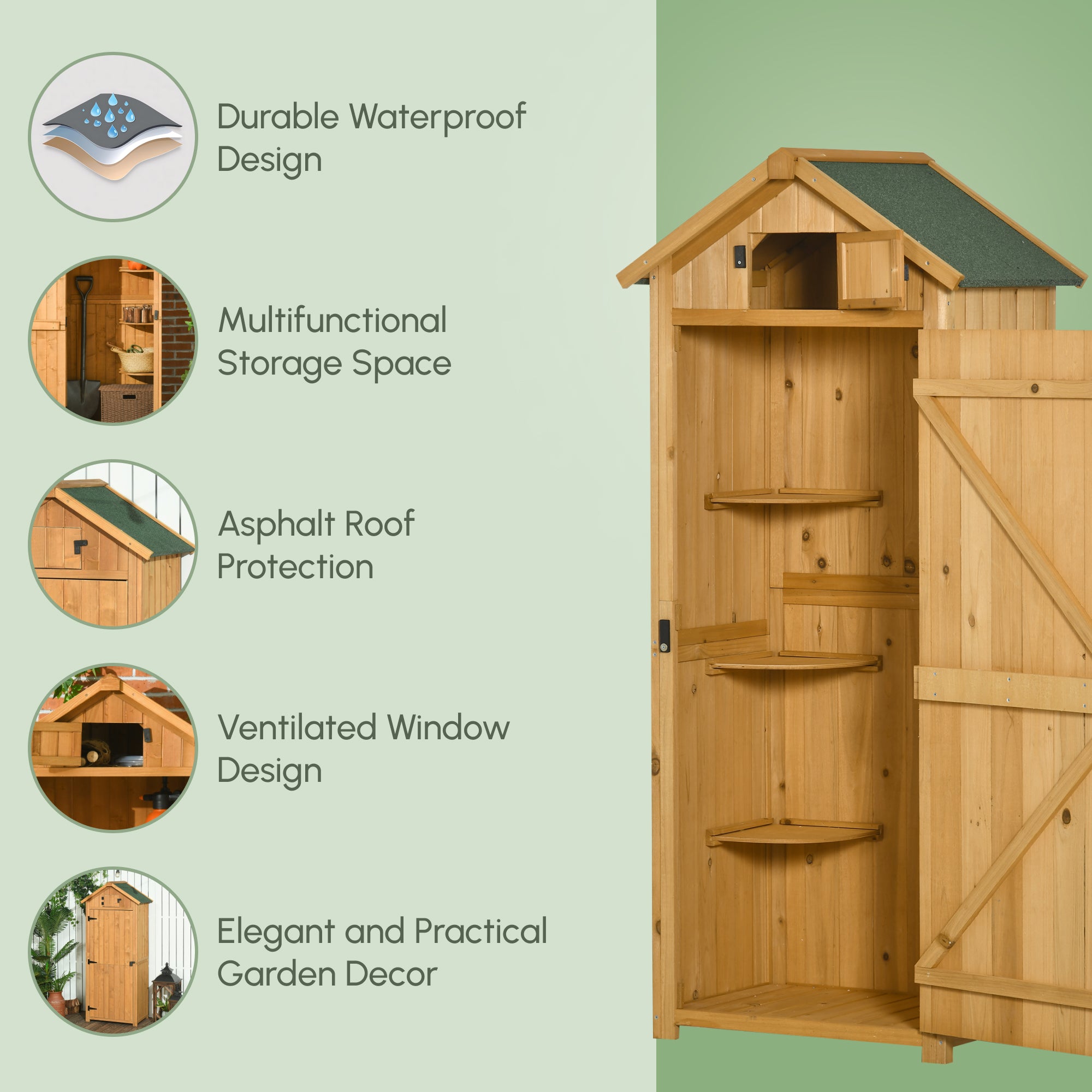 Wood Garden Storage Shed - 30" x 21" x 71" Brown-Patio & Garden > Lawn & Garden > Sheds > Outdoor Storage Cabinet-DECOROLALA