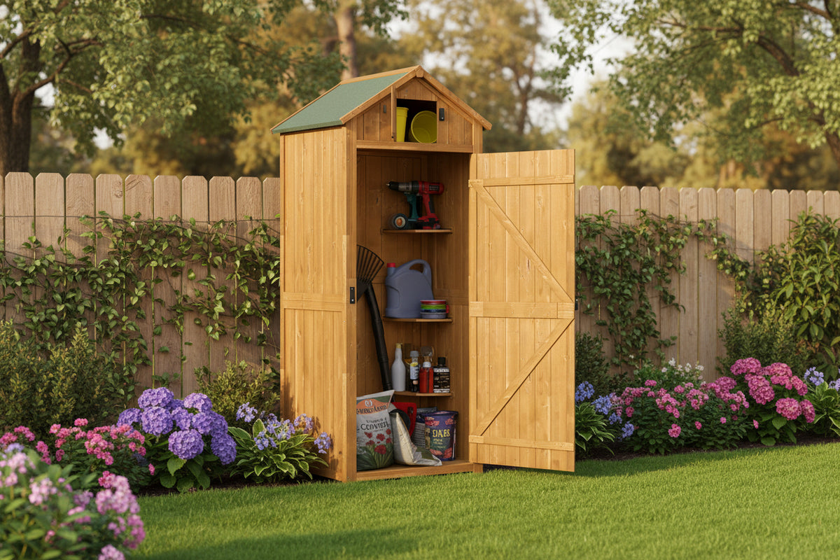 Wood Garden Storage Shed - 30" x 21" x 71" Brown-Patio & Garden > Lawn & Garden > Sheds > Outdoor Storage Cabinet-DECOROLALA