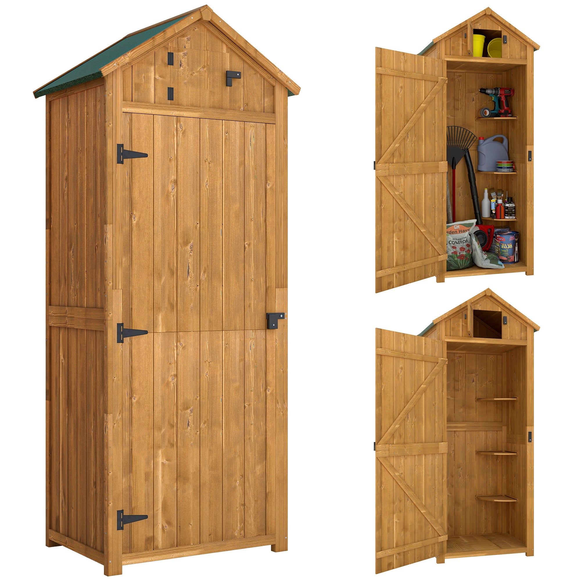 Wood Garden Storage Shed - 30" x 21" x 71" Brown-Patio & Garden > Lawn & Garden > Sheds > Outdoor Storage Cabinet-DECOROLALA