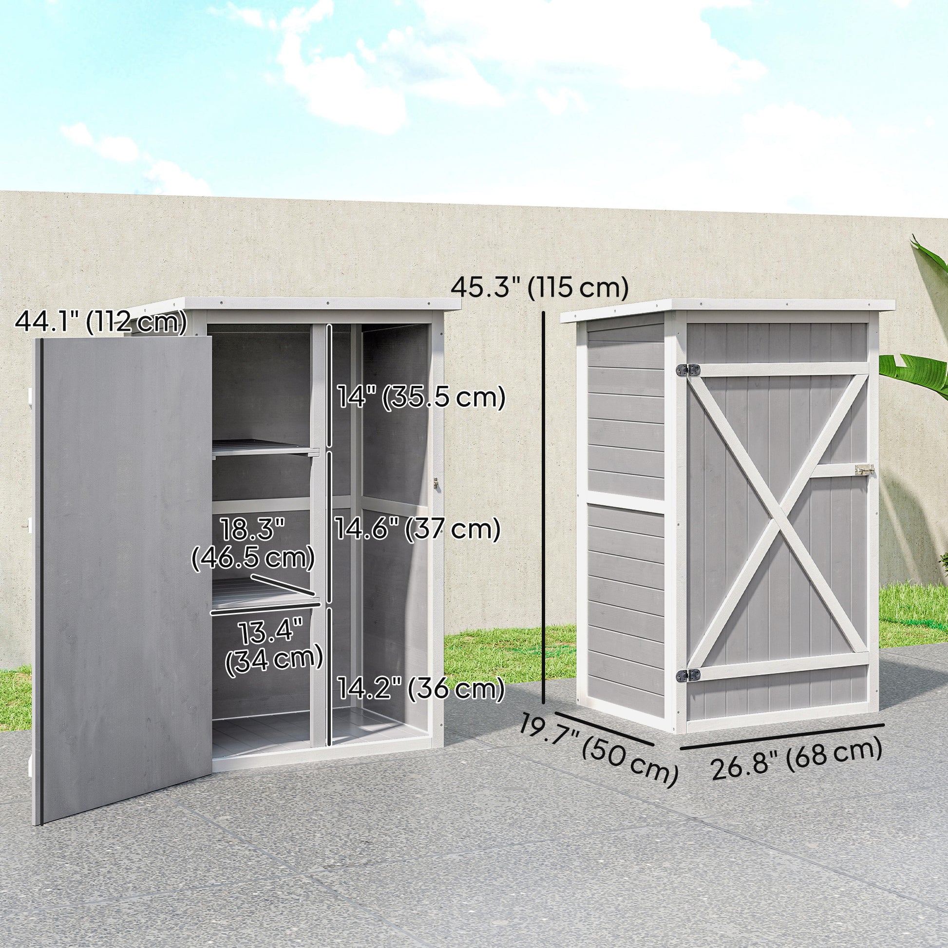 Wood Garden Storage Shed - Grey Fir Wood 45" H-Patio & Garden > Lawn & Garden > Sheds > Outdoor Storage Cabinet-DECOROLALA