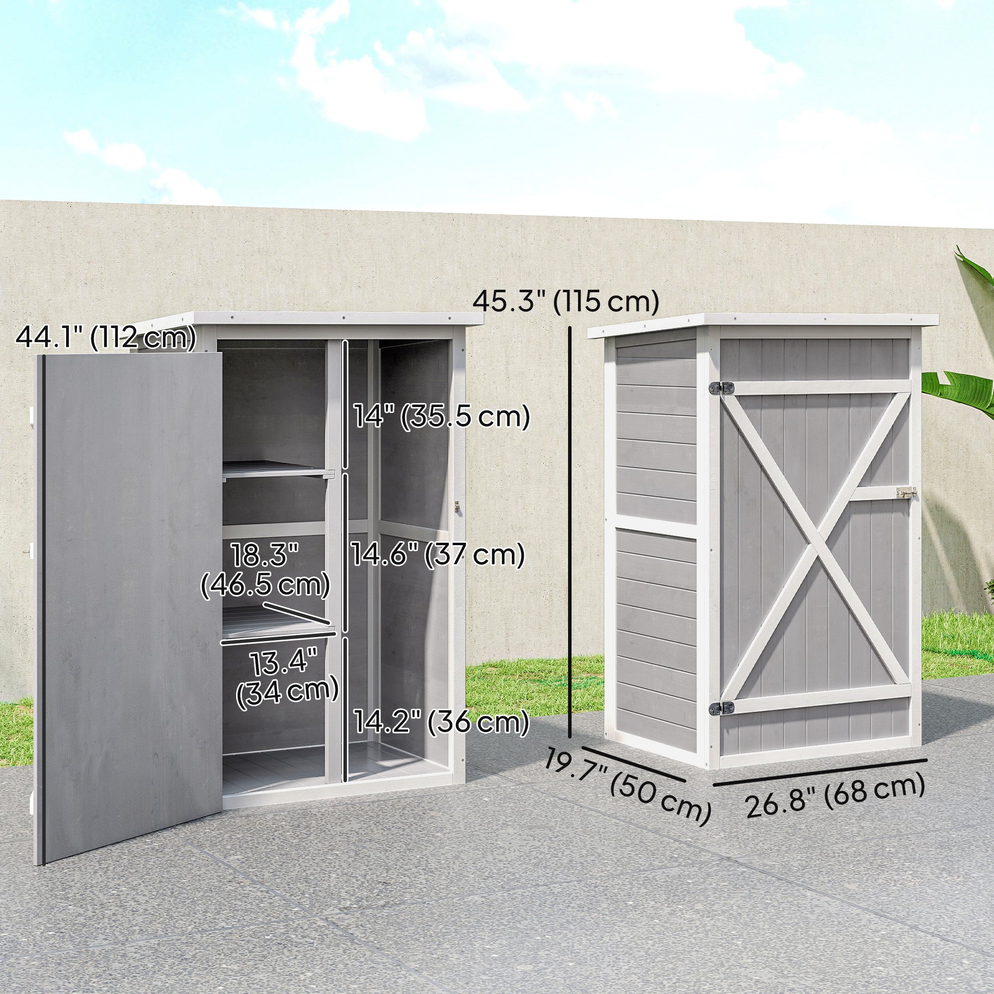 Wood Garden Storage Shed - Grey Fir Wood 45" H-Patio & Garden > Lawn & Garden > Sheds > Outdoor Storage Cabinet-DECOROLALA