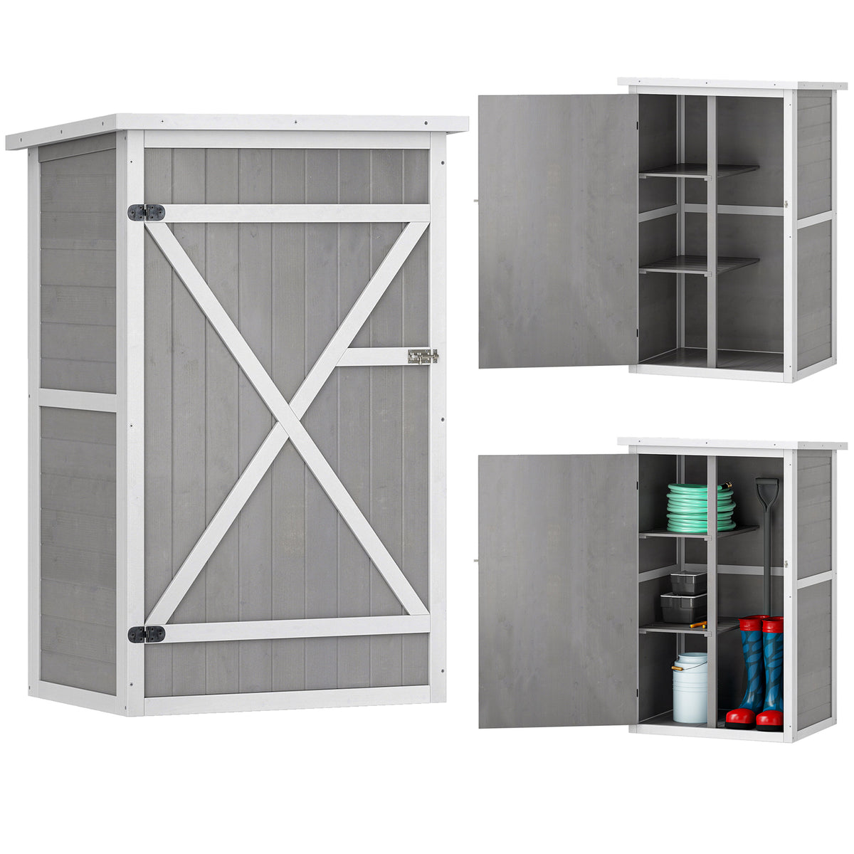 Wood Garden Storage Shed - Grey Fir Wood 45" H-Patio & Garden > Lawn & Garden > Sheds > Outdoor Storage Cabinet-DECOROLALA