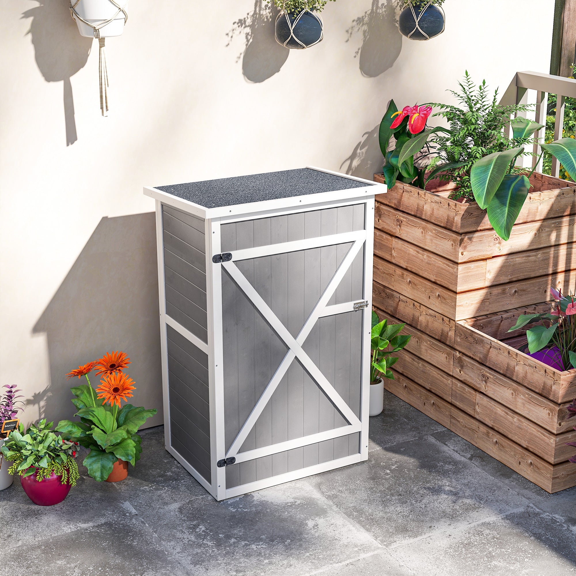 Wood Garden Storage Shed - Grey Fir Wood 45" H-Patio & Garden > Lawn & Garden > Sheds > Outdoor Storage Cabinet-DECOROLALA