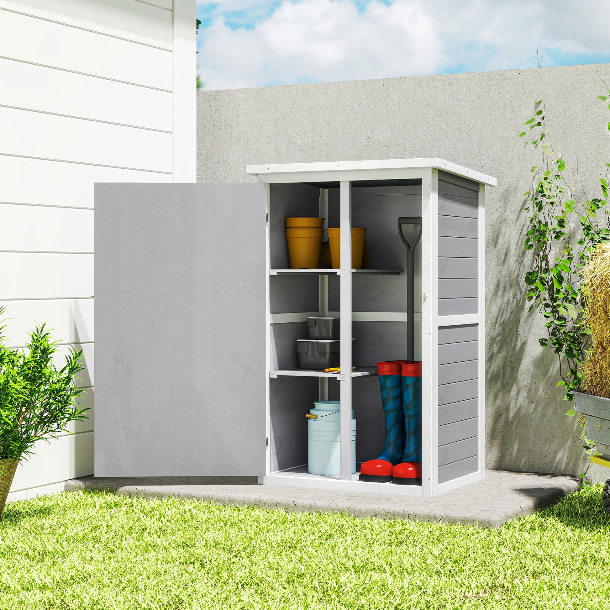 Wood Garden Storage Shed - Grey Fir Wood 45" H-Patio & Garden > Lawn & Garden > Sheds > Outdoor Storage Cabinet-DECOROLALA