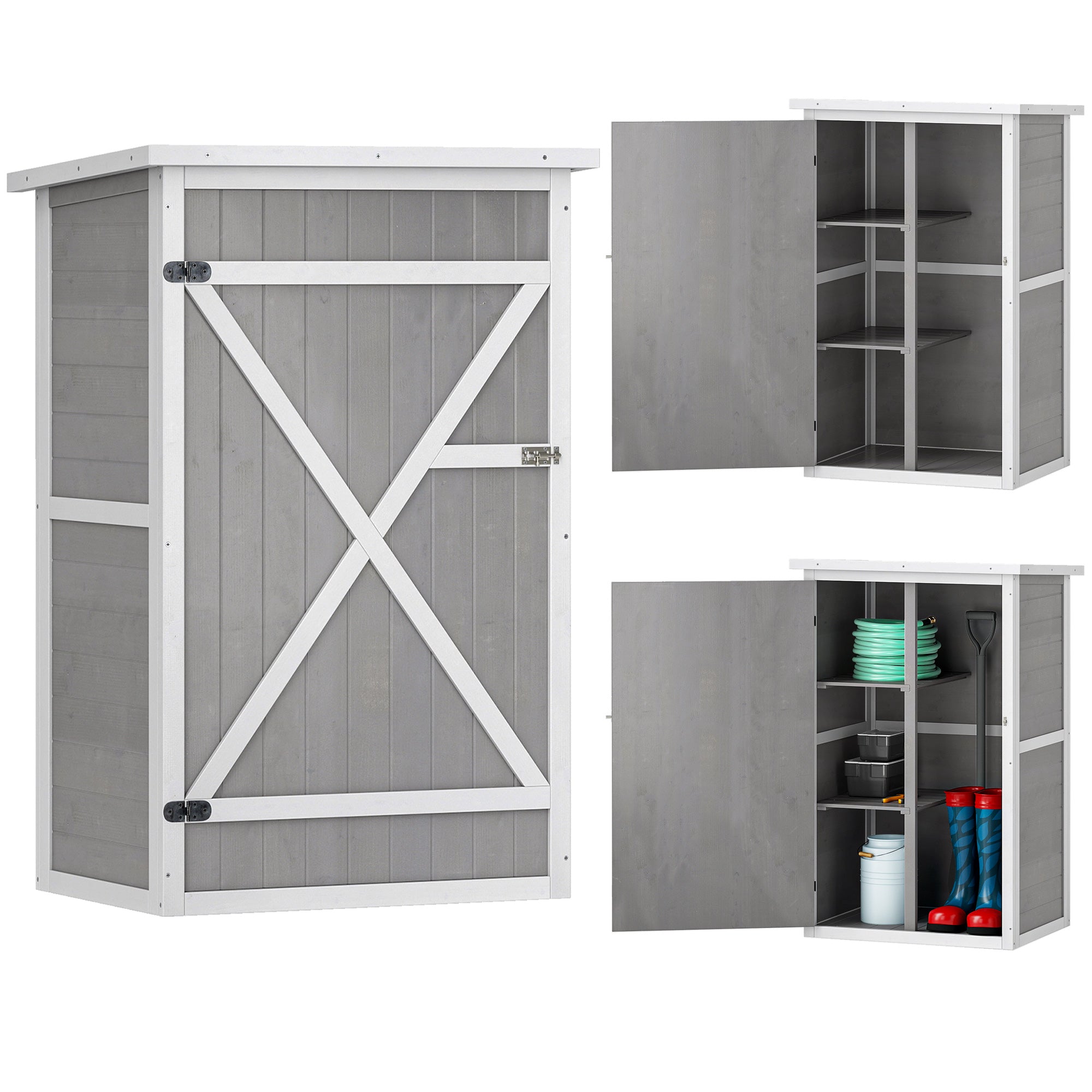 Wood Garden Storage Shed - Grey Fir Wood 45" H-Patio & Garden > Lawn & Garden > Sheds > Outdoor Storage Cabinet-DECOROLALA