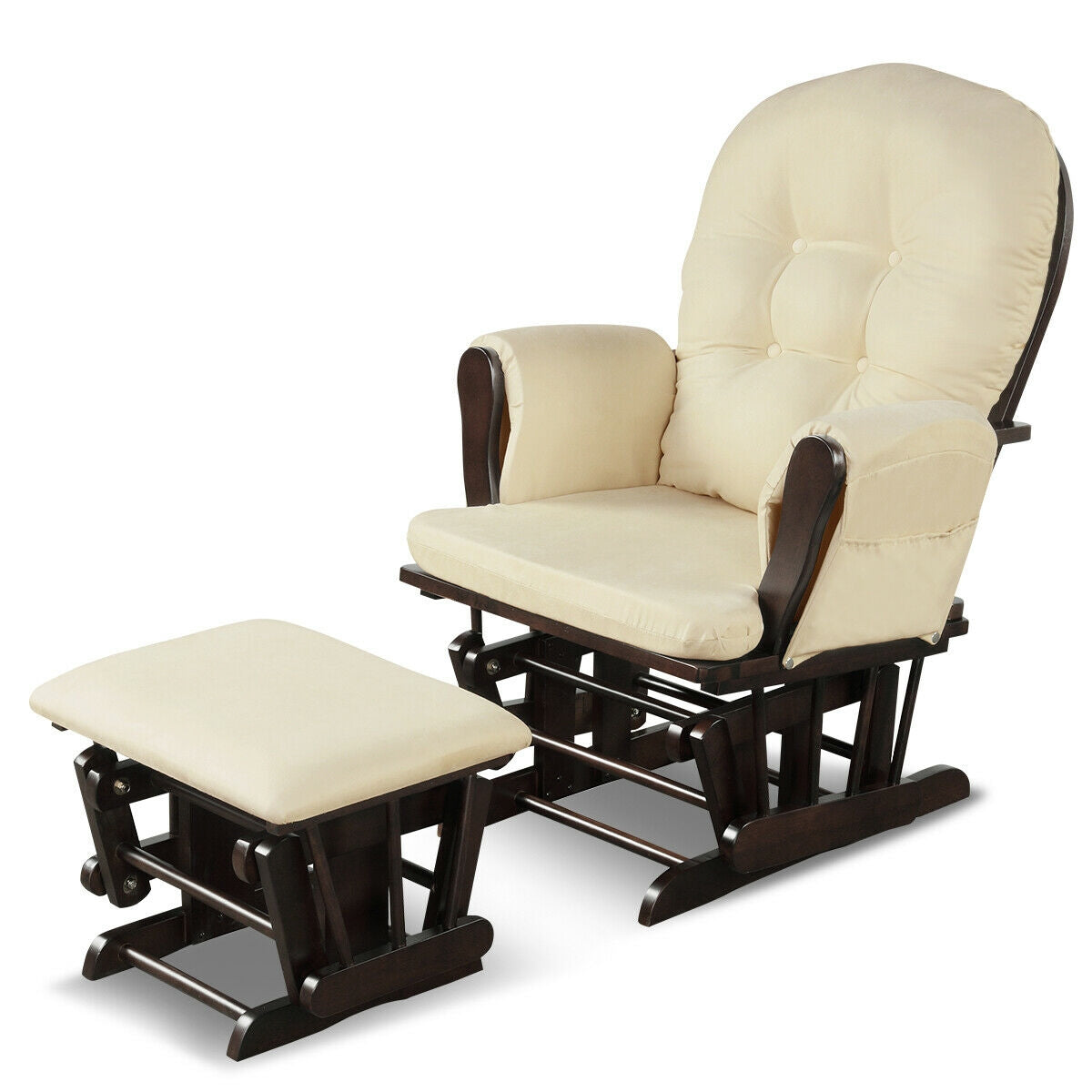 Wood Glider and Ottoman Set with Padded Armrests and Detachable Cushion-Beige-Recliners-DECOROLALA