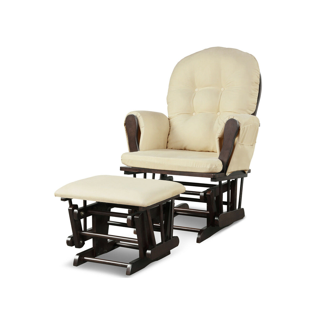Wood Glider and Ottoman Set with Padded Armrests and Detachable Cushion-Beige-Recliners-DECOROLALA