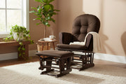 Wood Glider and Ottoman Set with Padded Armrests and Detachable Cushion-Brown-Recliners-DECOROLALA