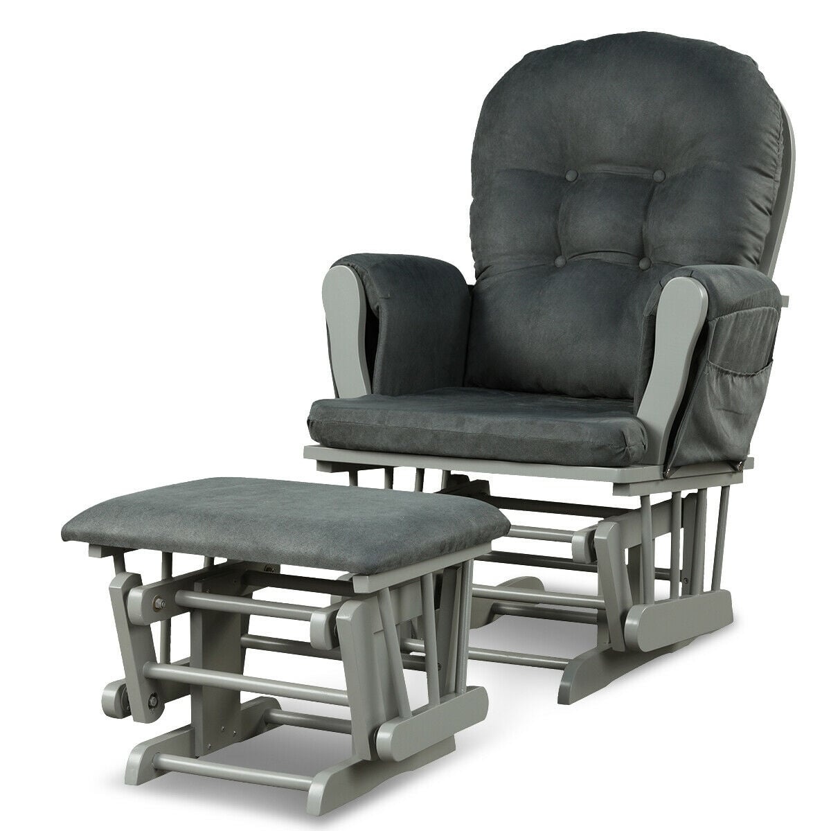 Wood Glider and Ottoman Set with Padded Armrests and Detachable Cushion-Dark Gray-Recliners-DECOROLALA