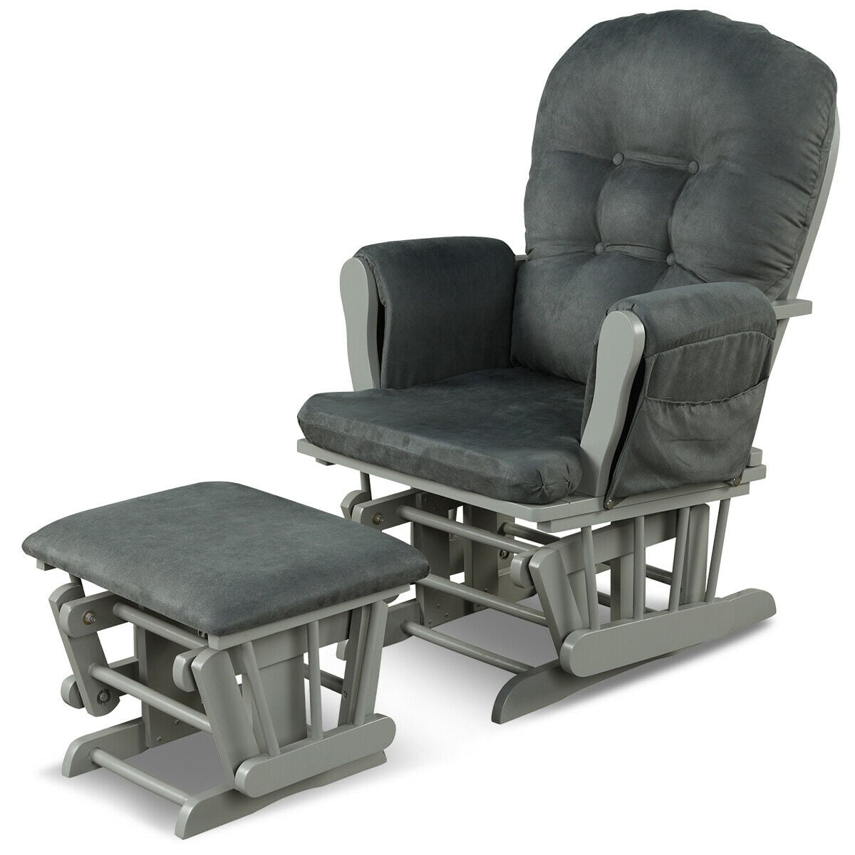 Wood Glider and Ottoman Set with Padded Armrests and Detachable Cushion-Dark Gray-Recliners-DECOROLALA