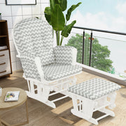 Wood Glider and Ottoman Set with Padded Armrests and Detachable Cushion-Gray and White-Recliners-DECOROLALA