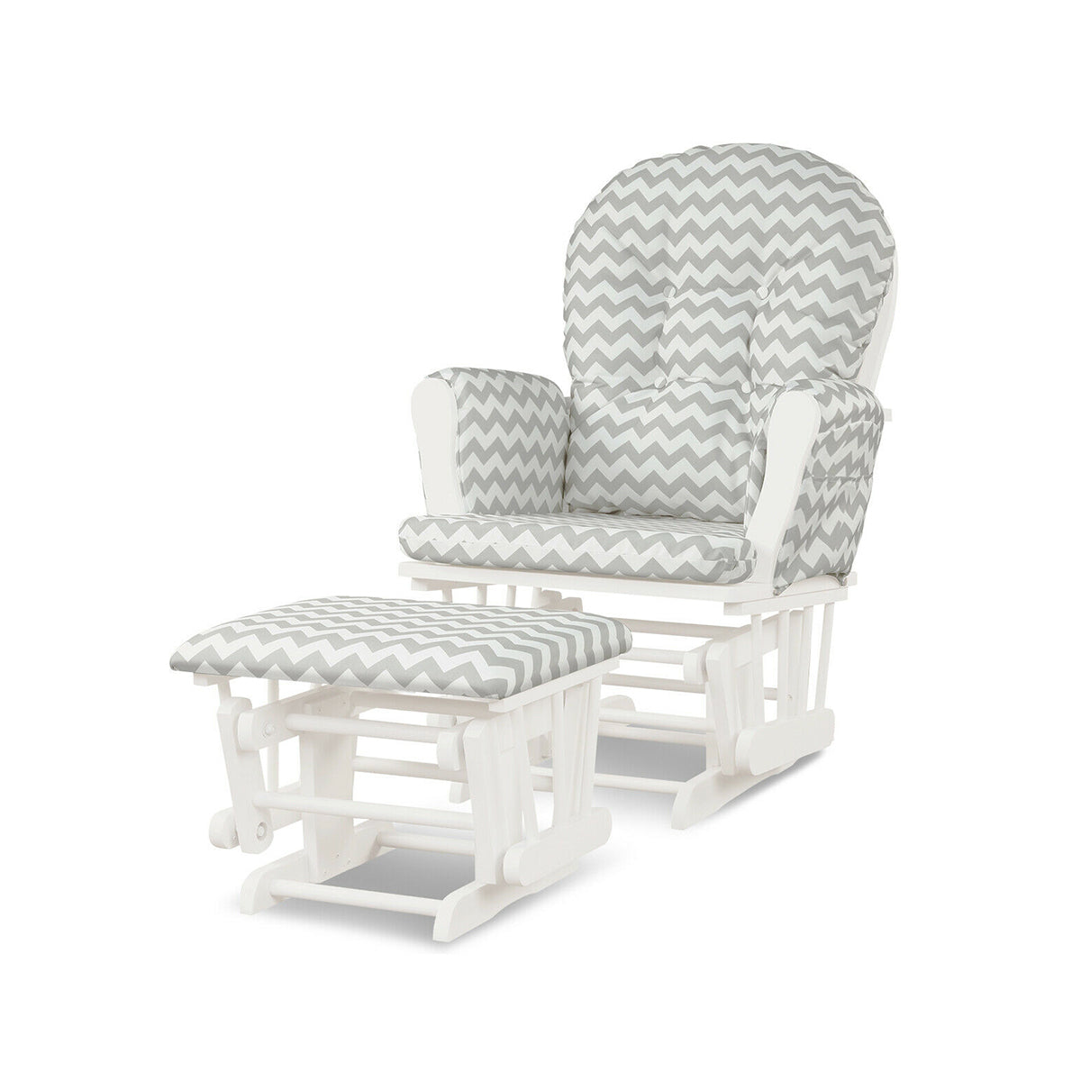 Wood Glider and Ottoman Set with Padded Armrests and Detachable Cushion-Gray and White-Recliners-DECOROLALA