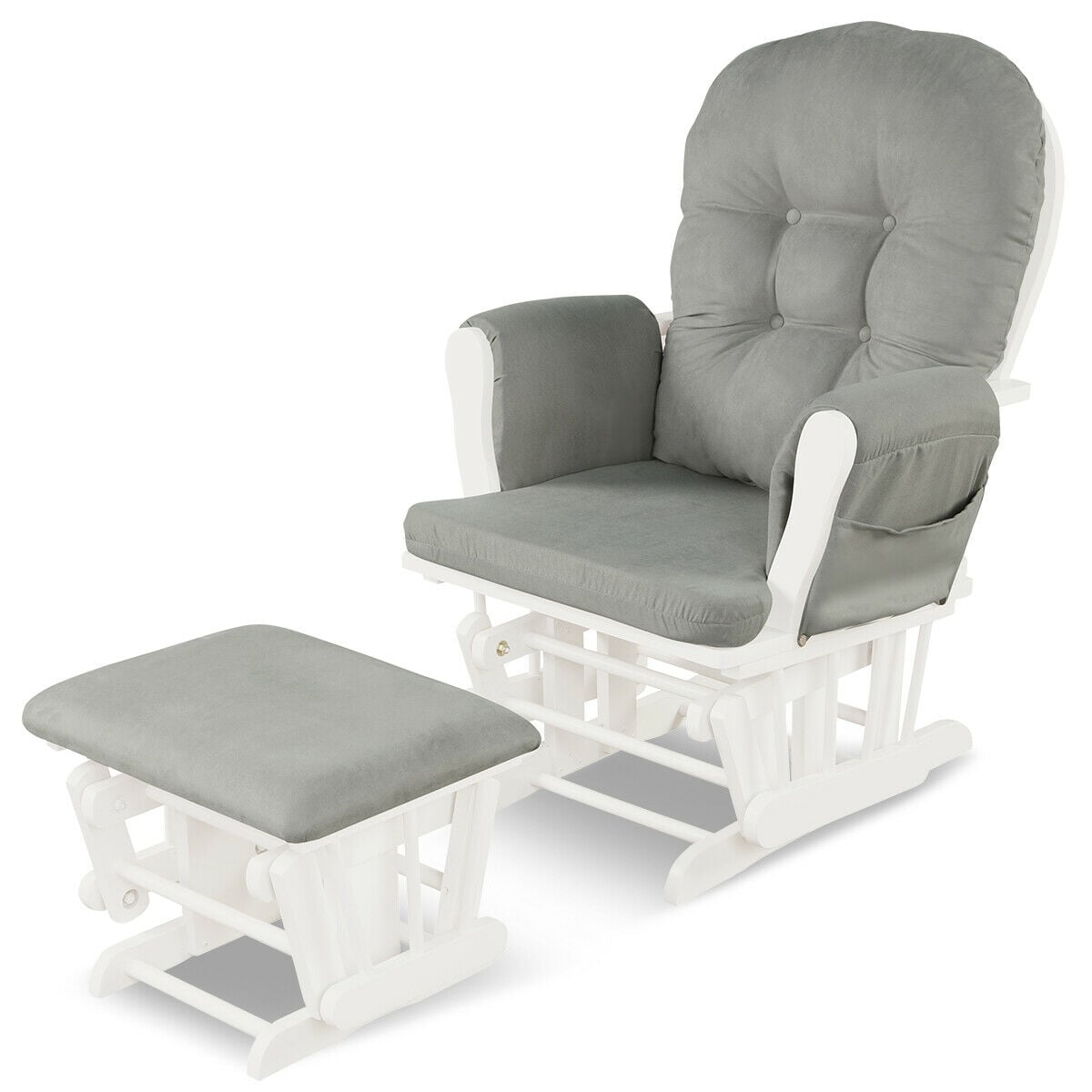 Wood Glider and Ottoman Set with Padded Armrests and Detachable Cushion-Light Gray-Recliners-DECOROLALA