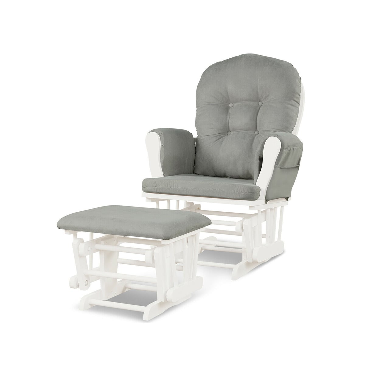 Wood Glider and Ottoman Set with Padded Armrests and Detachable Cushion-Light Gray-Recliners-DECOROLALA