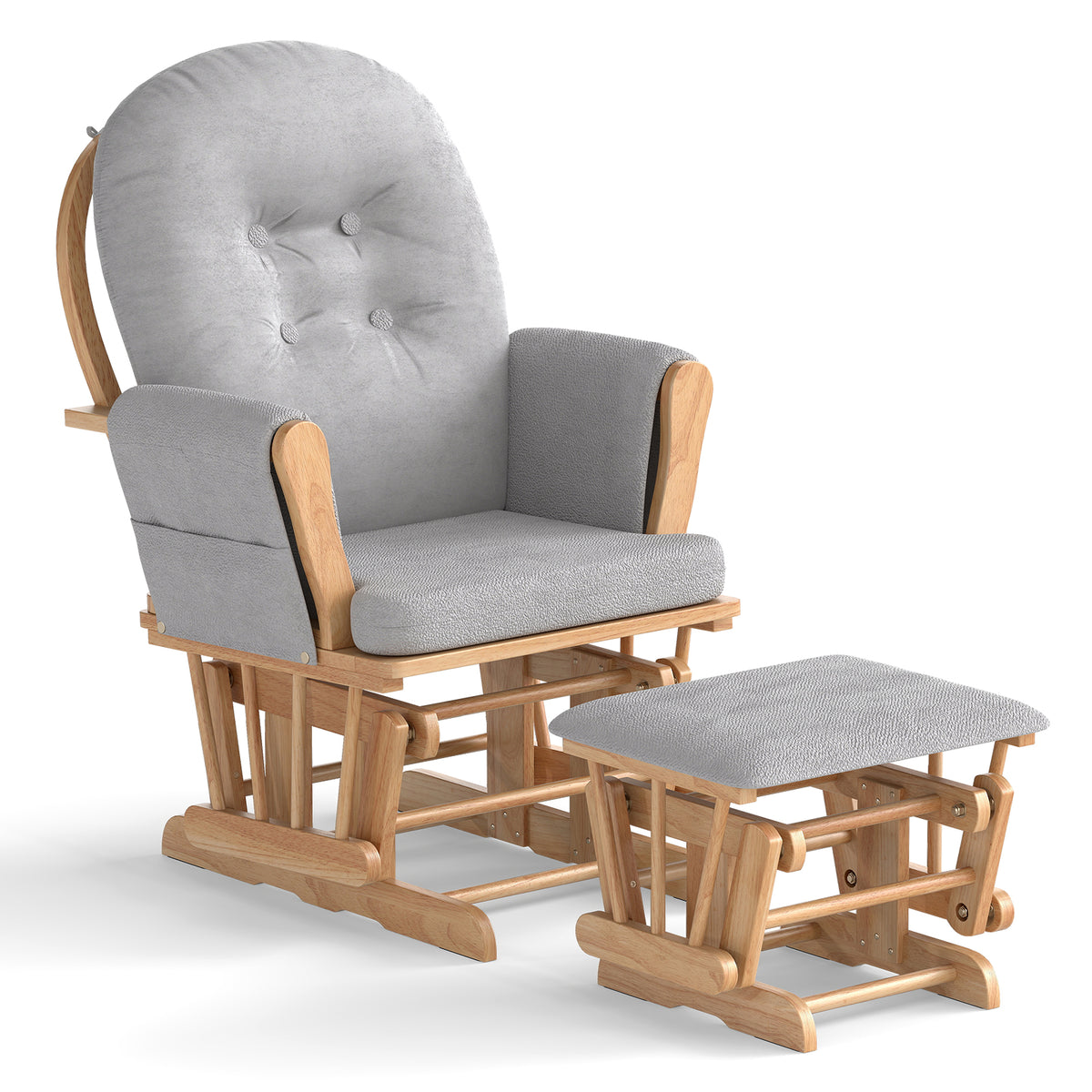 Wood Glider and Ottoman Set with Padded Armrests and Detachable Cushion-Natural-Recliners-DECOROLALA