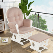 Wood Glider and Ottoman Set with Padded Armrests and Detachable Cushion-Pink-Recliners-DECOROLALA