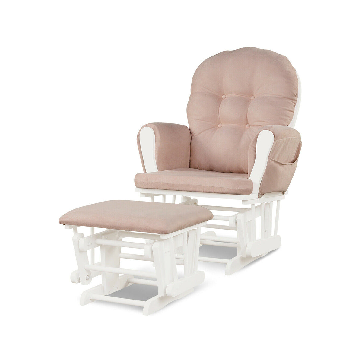 Wood Glider and Ottoman Set with Padded Armrests and Detachable Cushion-Pink-Recliners-DECOROLALA