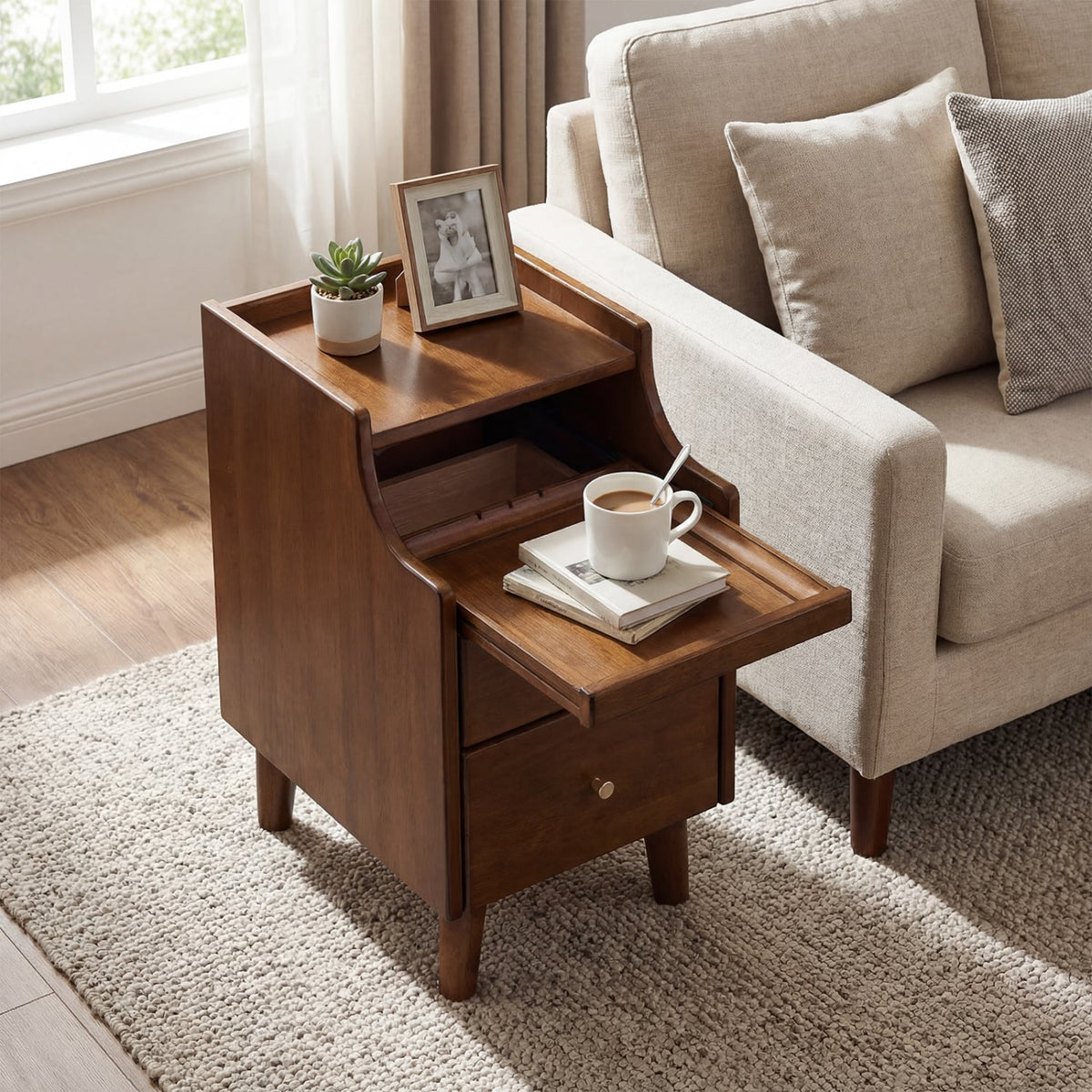 Wood Nightstand Set of 2 with Drawers and Solid Wood Legs-Brown-Nightstands-DECOROLALA