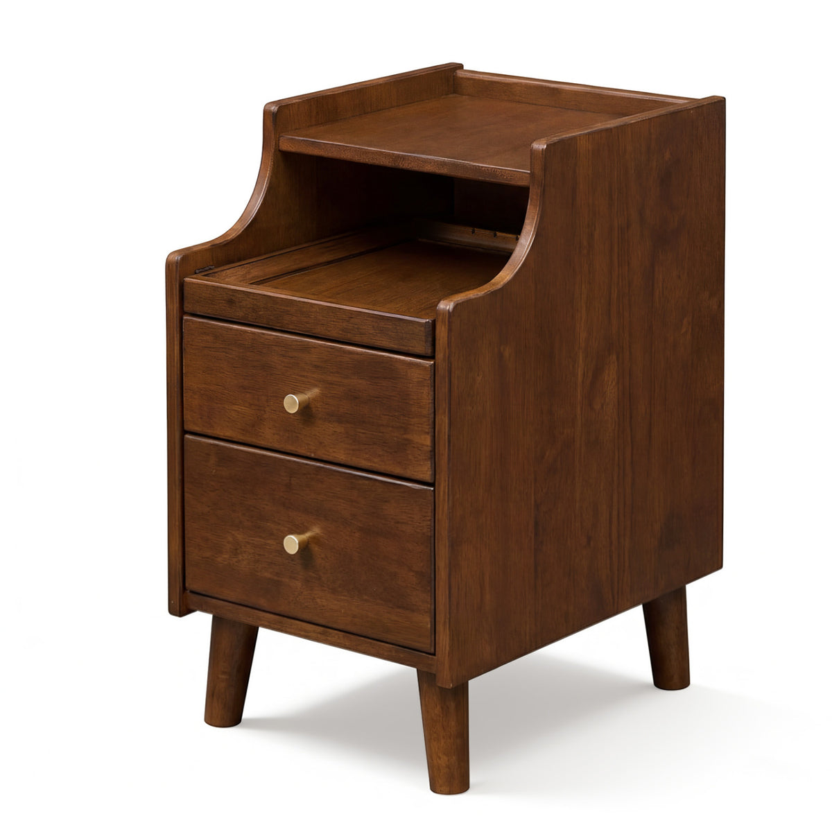 Wood Nightstand with Drawers and Solid Wood Legs for Bedroom-Brown-Nightstands-DECOROLALA