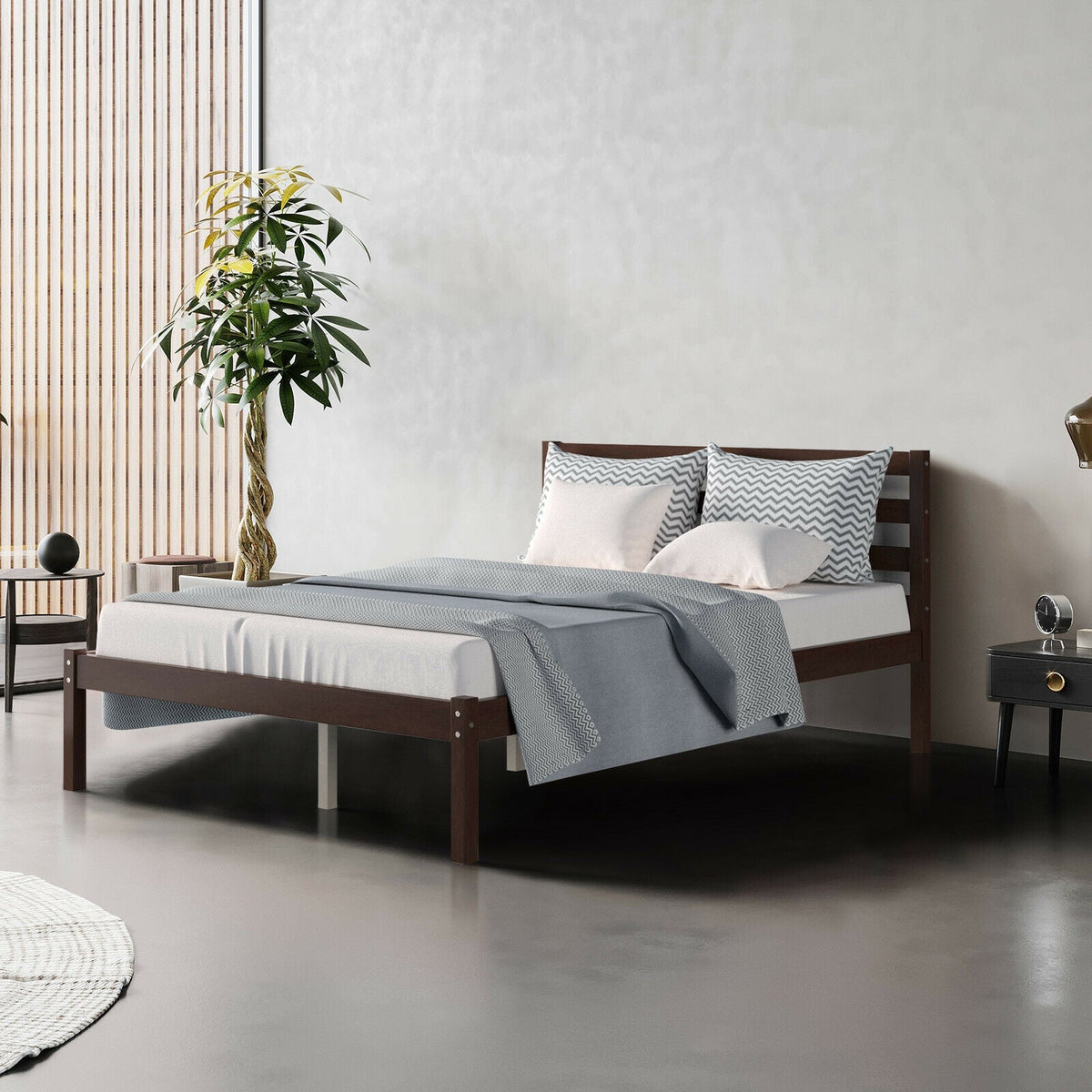 Wood Platform Bed Frame with Headboard-Simple Bed Frame-DECOROLALA