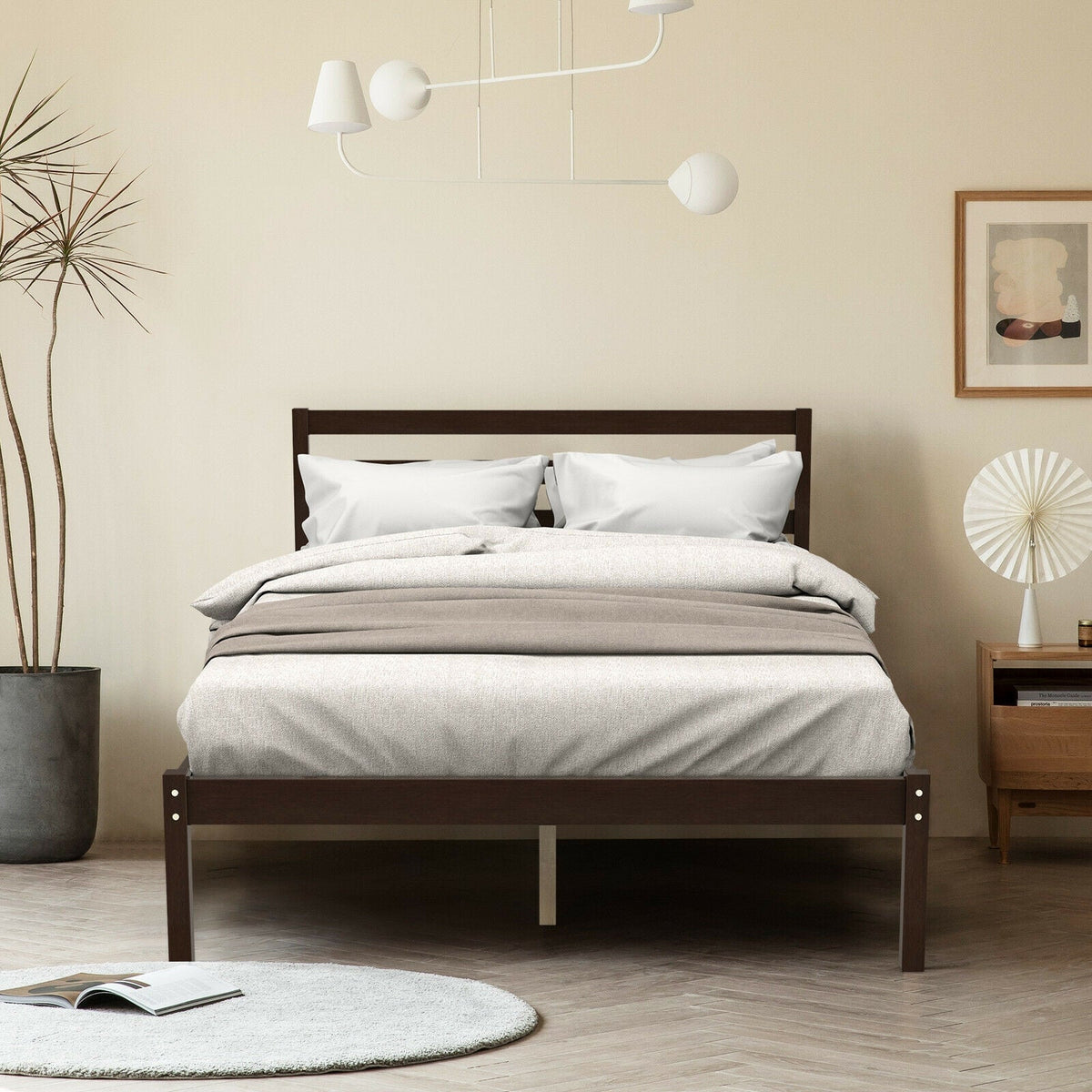 Wood Platform Bed Frame with Headboard-Simple Bed Frame-DECOROLALA
