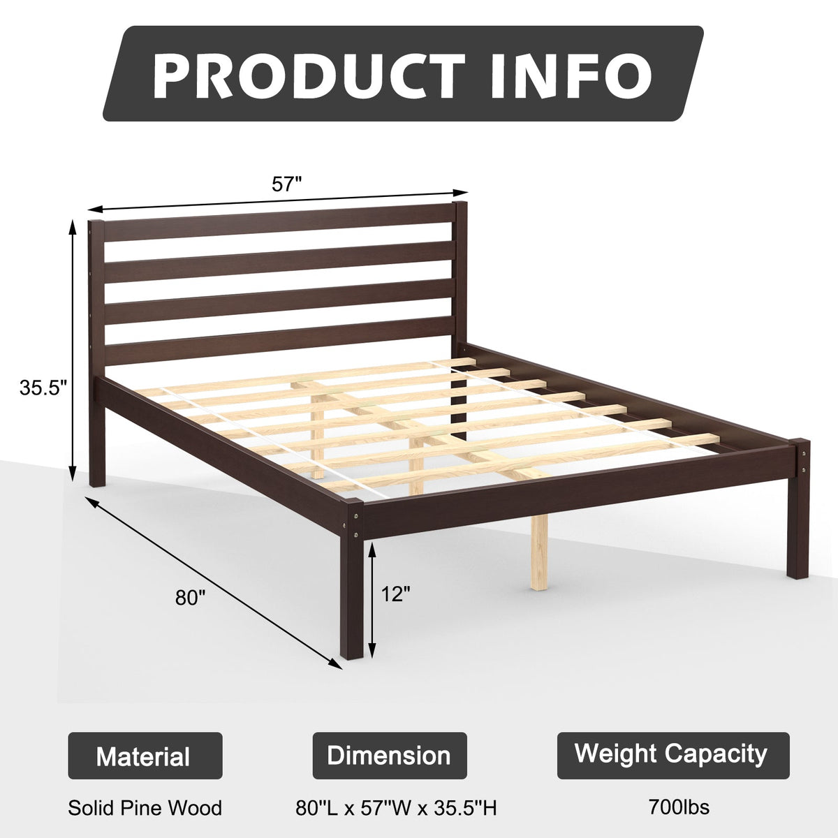 Wood Platform Bed Frame with Headboard-Simple Bed Frame-DECOROLALA