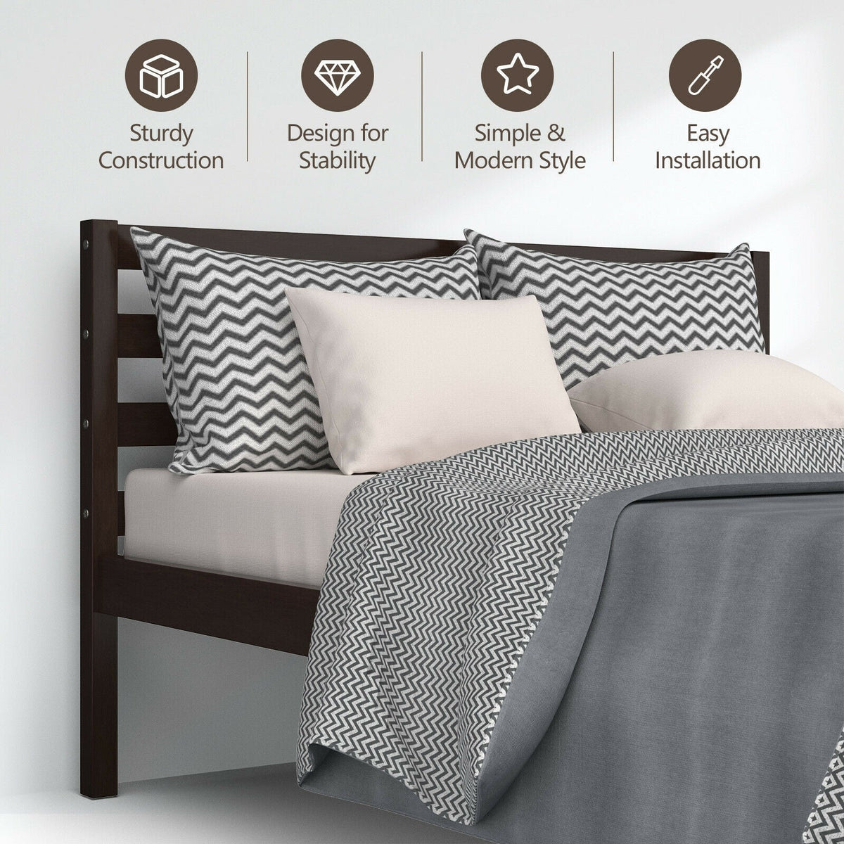 Wood Platform Bed Frame with Headboard-Simple Bed Frame-DECOROLALA