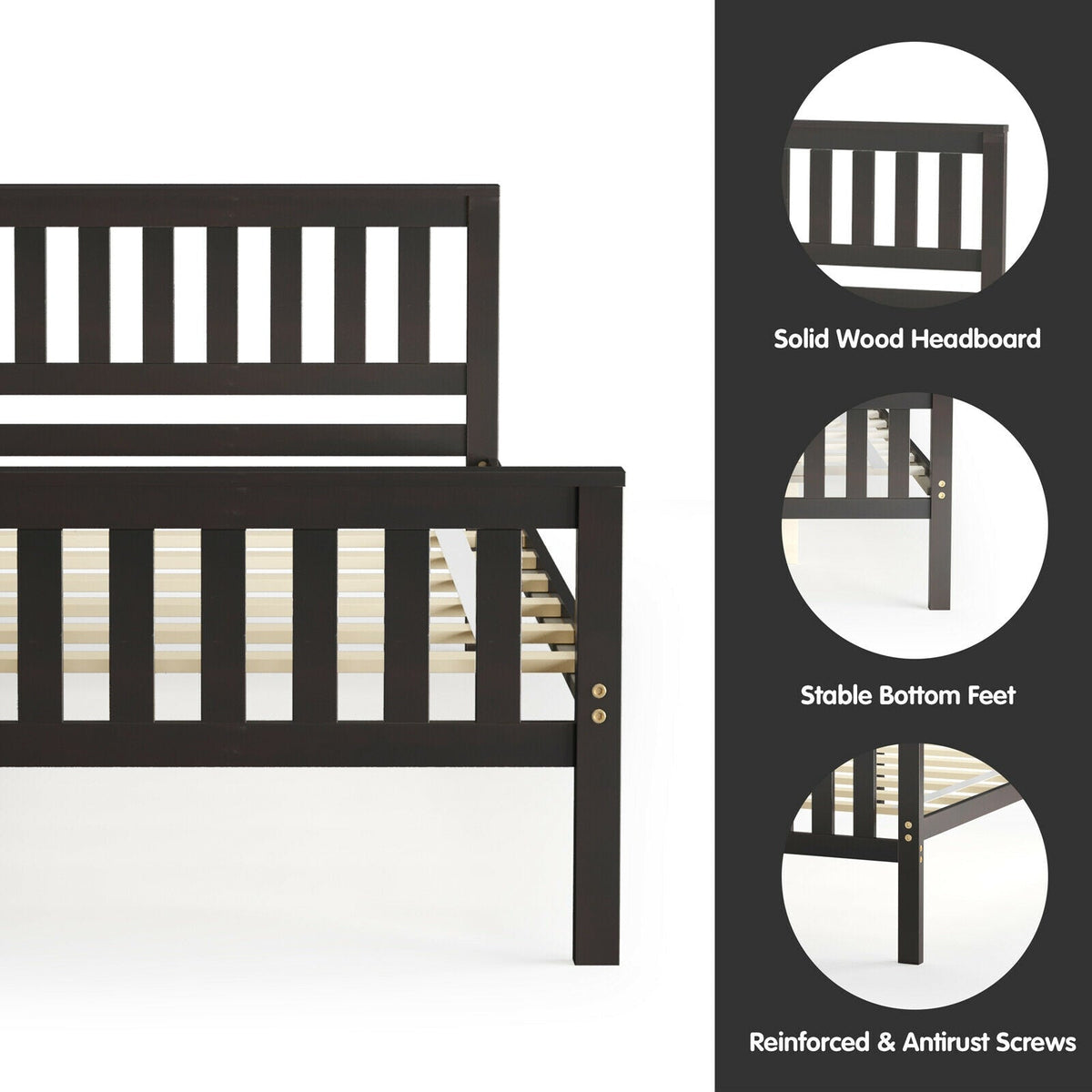Wood Platform Bed with Headboard-Simple Bed Frame-DECOROLALA