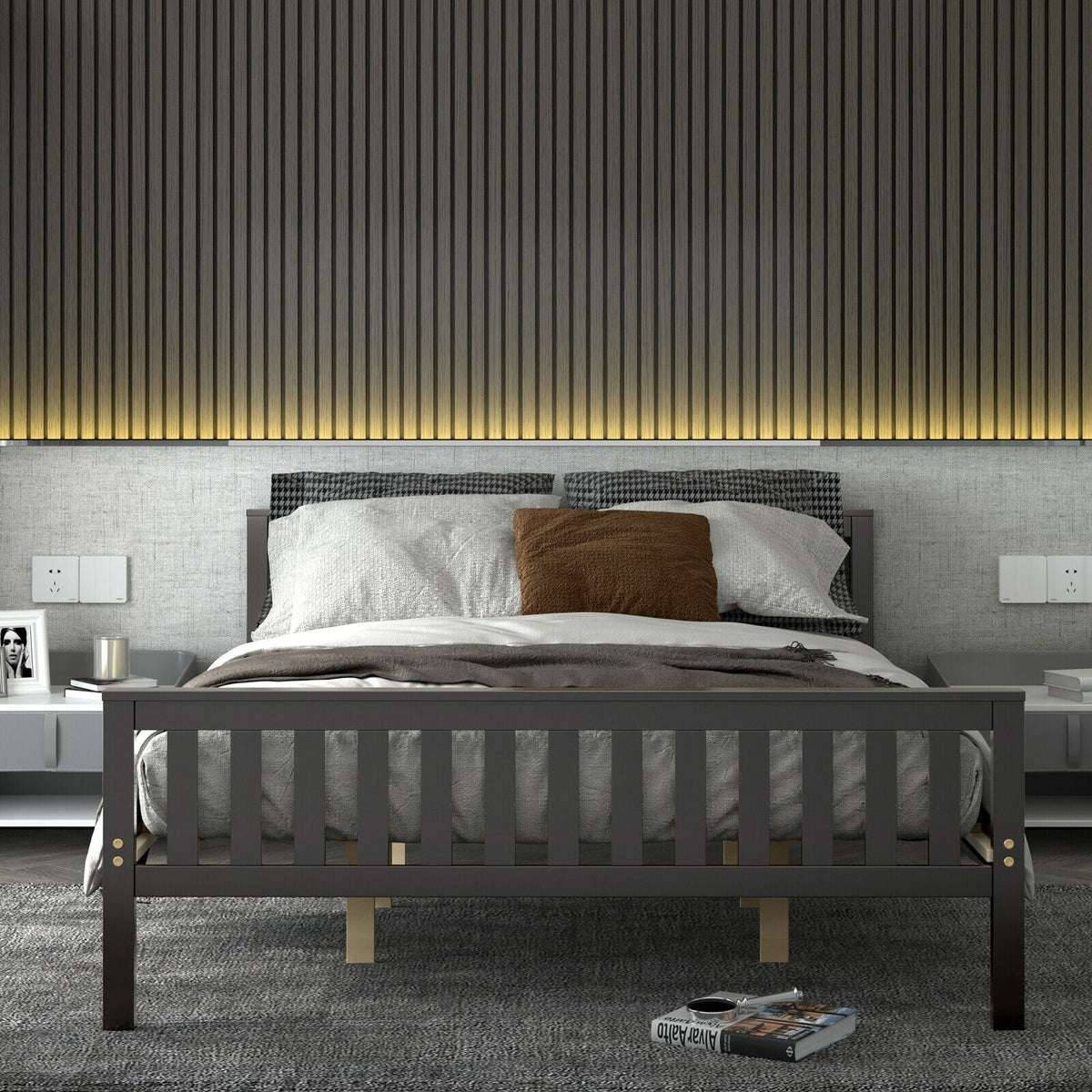 Wood Platform Bed with Headboard-Simple Bed Frame-DECOROLALA
