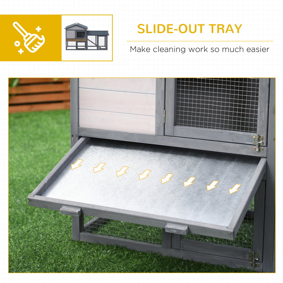 Wood Rabbit Hutch with Outdoor Run and Asphalt Roof - Grey-Small Animals-DECOROLALA
