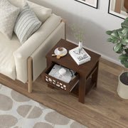 Wood Retro End Table with Mirrored Glass Drawer and Open Storage Shelf-Brown-End & Side Tables-DECOROLALA