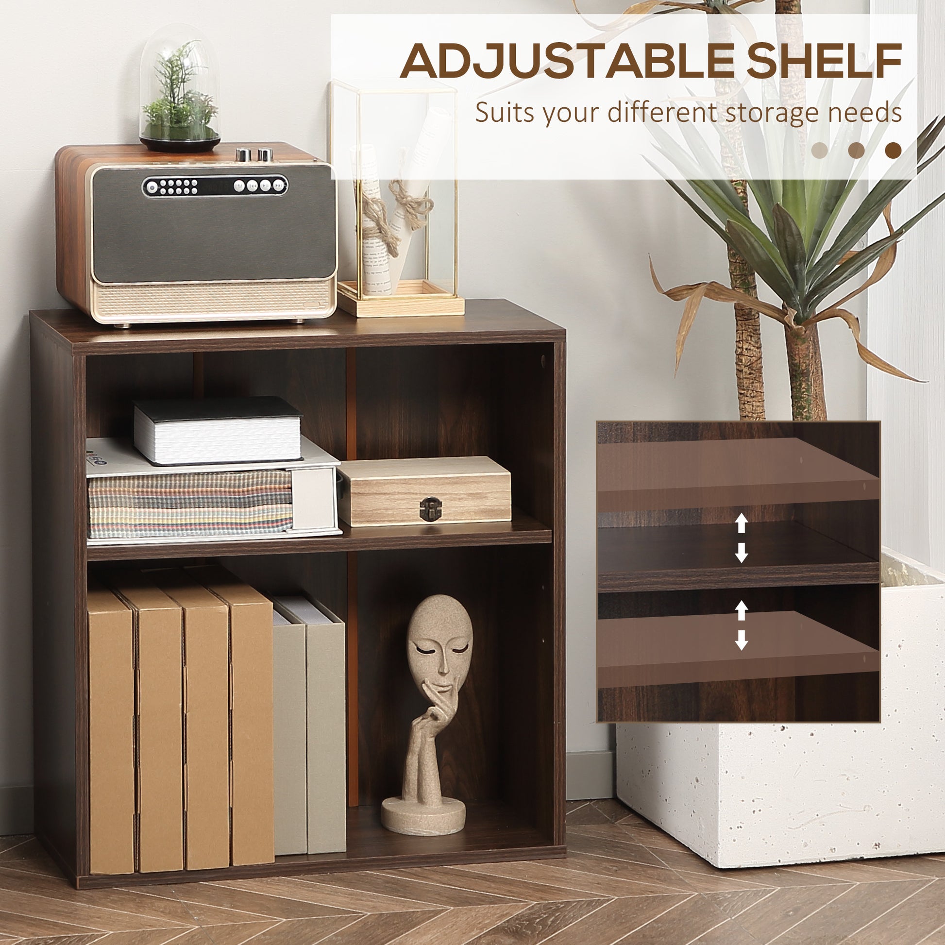 Wood Small Bookshelf 2 Tier Storage Rack Chest Unit Home Office Furniture Walnut-Home Furnishings > Storage & Organization > Bookshelves & Bookcases > Small Bookshelves-DECOROLALA