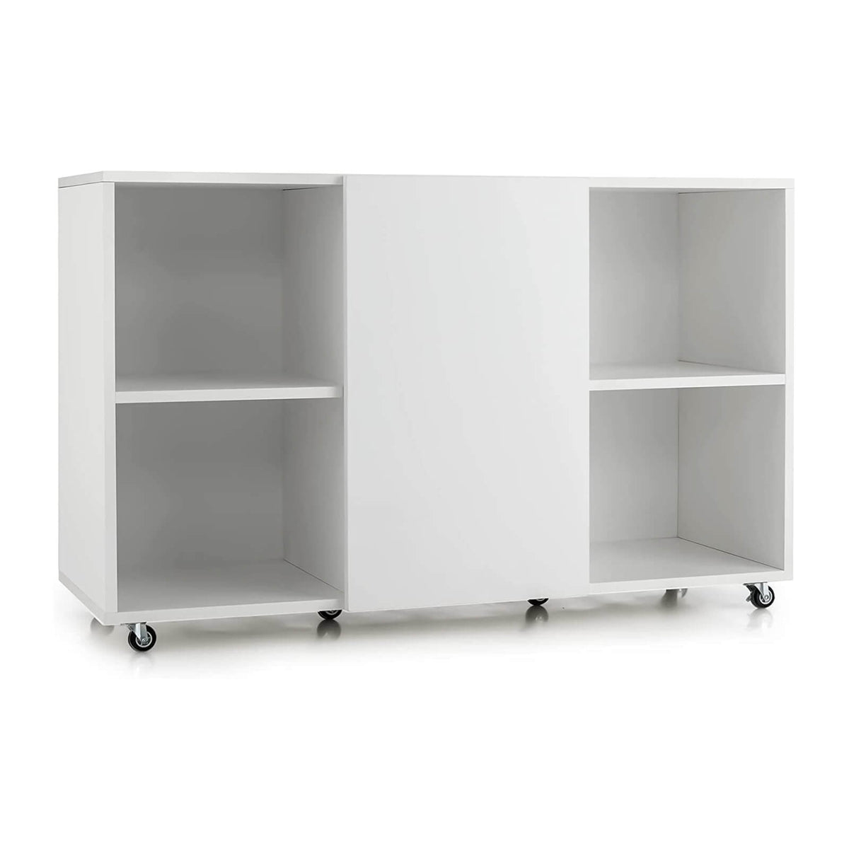 Wood Storage Cabinet with Wheels and 6 Compartments-White-File Cabinets-DECOROLALA