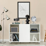 Wood Storage Cabinet with Wheels and 6 Compartments-White-File Cabinets-DECOROLALA
