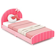 Wood Upholstered Twin Bed Platform with Slat Support-Pink-Toddler Beds-DECOROLALA