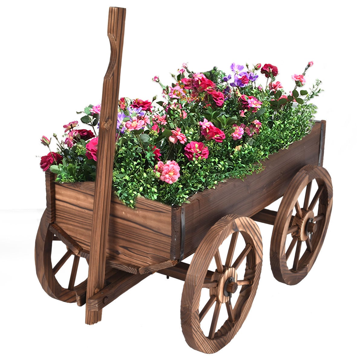 Wood Wagon Planter Pot Stand with Wheels-Raised Garden Beds-DECOROLALA