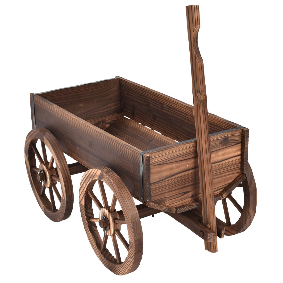 Wood Wagon Planter Pot Stand with Wheels-Raised Garden Beds-DECOROLALA